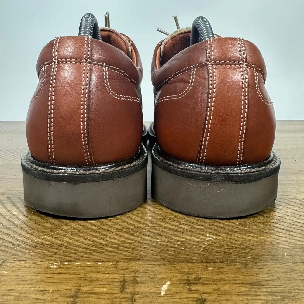 Johnston Murphy Shoes Mens 9.5 Brown Cream Handcrafted Leather Oxford Italy